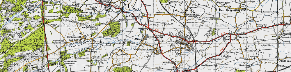 Old map of Markham Moor in 1947