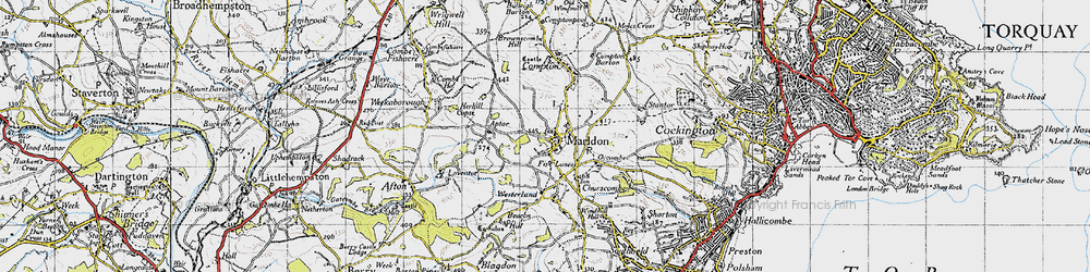Old map of Marldon in 1946