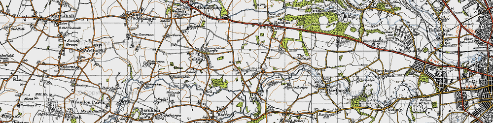 Old map of Marlingford in 1945