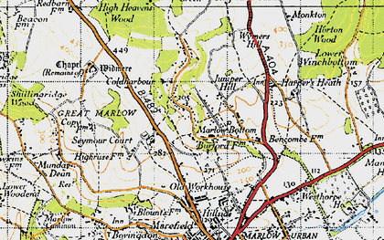 Old map of Marlow Bottom in 1947