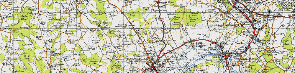 Old map of Marlow Bottom in 1947