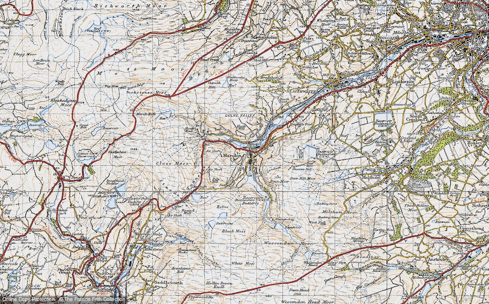 Old Map of Historic Map covering Tunnel End in 1947