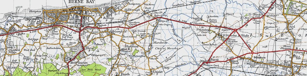 Old map of Marshside in 1947