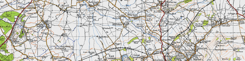 Old map of Worton Common in 1940