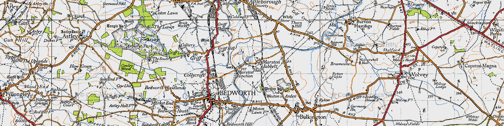 Old map of Marston Jabbett in 1946