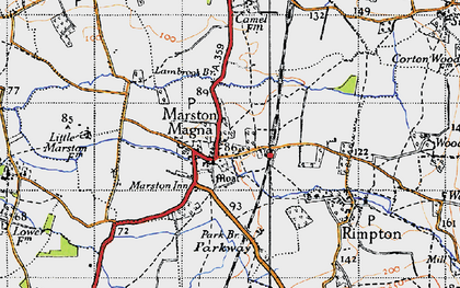 Old map of Marston Magna in 1945