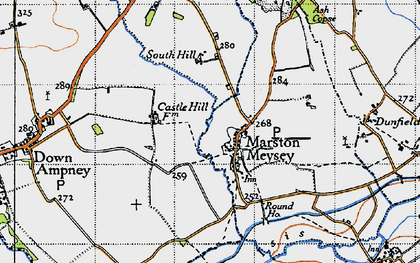 Old map of Marston Meysey in 1947