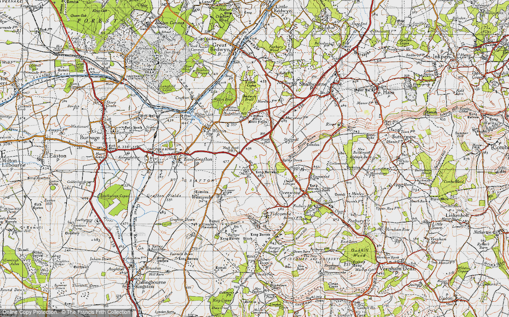Old Map of Historic Map covering Botley Down in 1940
