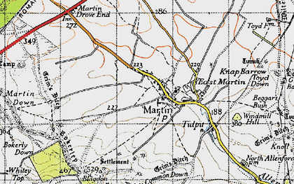 Old map of Tidpit Common Down in 1940