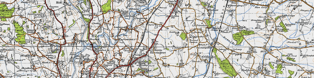 Old map of Martin Hussingtree in 1947