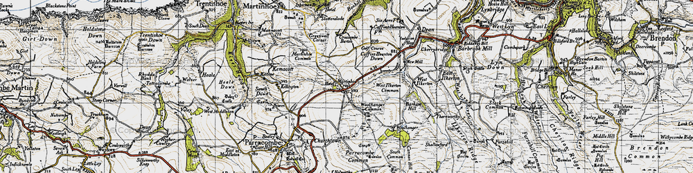 Old map of Martinhoe Cross in 1946