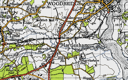 Old map of Martlesham in 1946