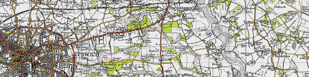 Old map of Martlesham Heath in 1946