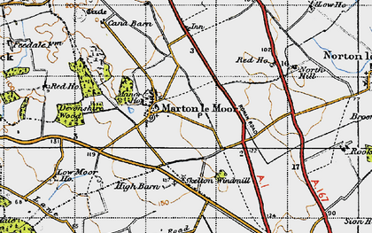 Old map of Marton-le-Moor in 1947