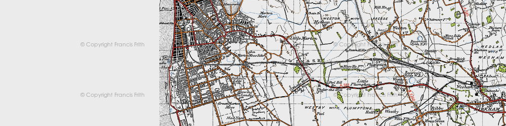 Old map of Marton Moss Side in 1947