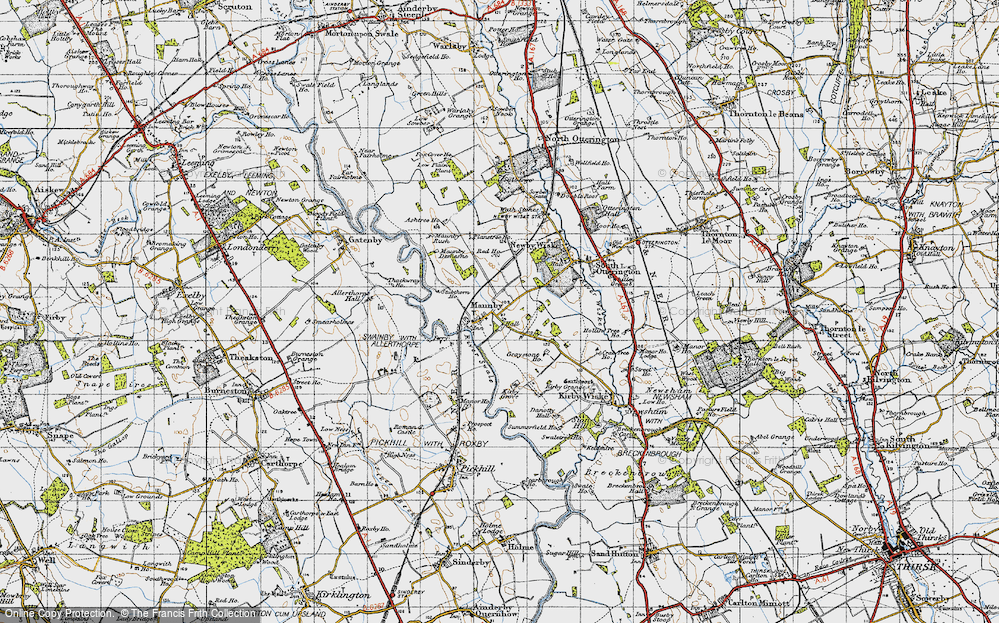 Old Map of Historic Map covering Maunby Demesne in 1947