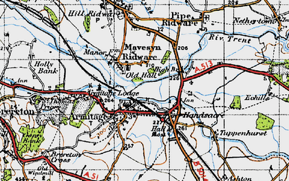 Old map of Mavesyn Ridware in 1946