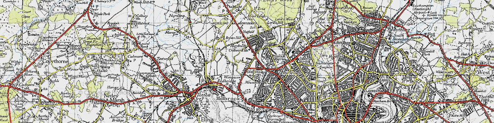 Old map of Maybush in 1945