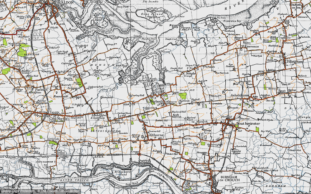 Old Map of Historic Map covering Bovill Uplands in 1945