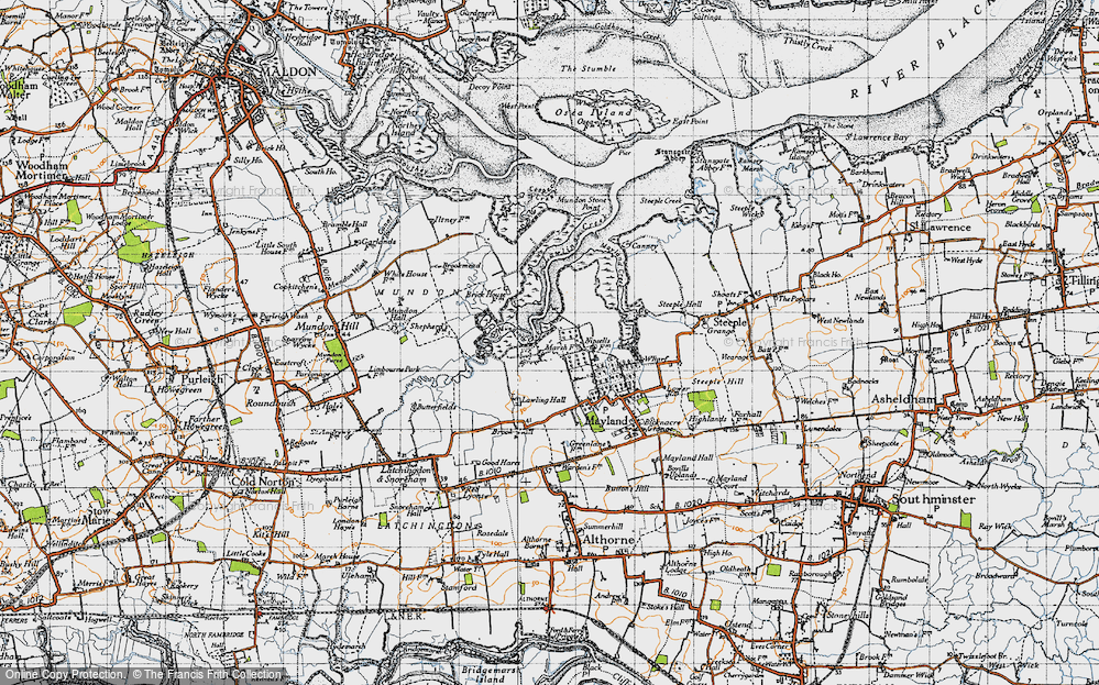 Old Map of Historic Map covering Lawling Creek in 1945