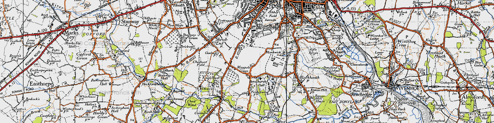 Old map of Maypole Green in 1945