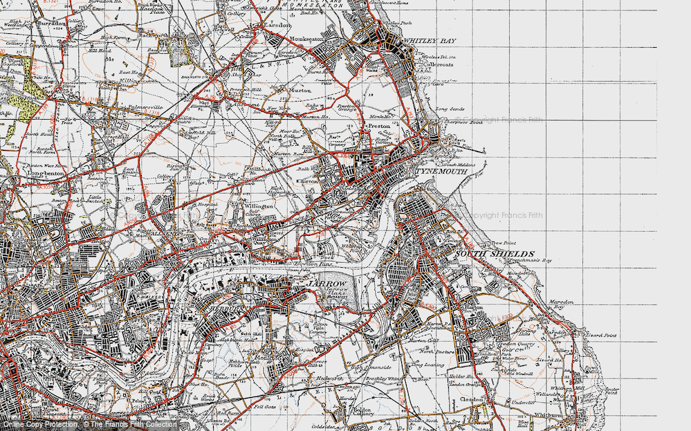 OLD ORDNANCE SURVEY MAP NORTH SHIELDS & CHIRTON 1937 BALKWELL MEADOWELL 