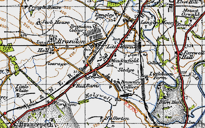 Old map of Brandon-Walk Bishop Auckland in 1947