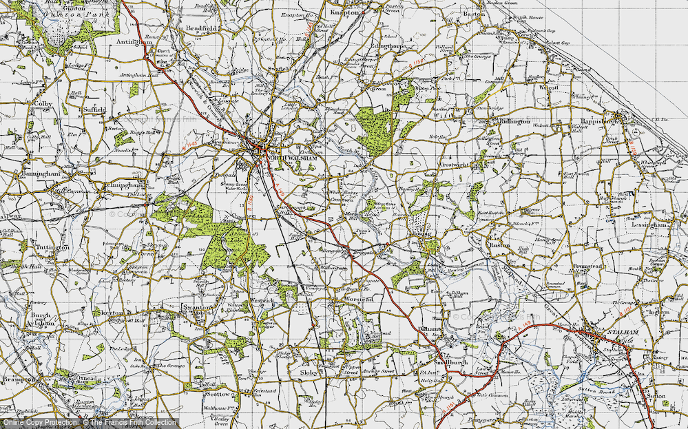 Old Map of Historic Map covering White Horse Common in 1945