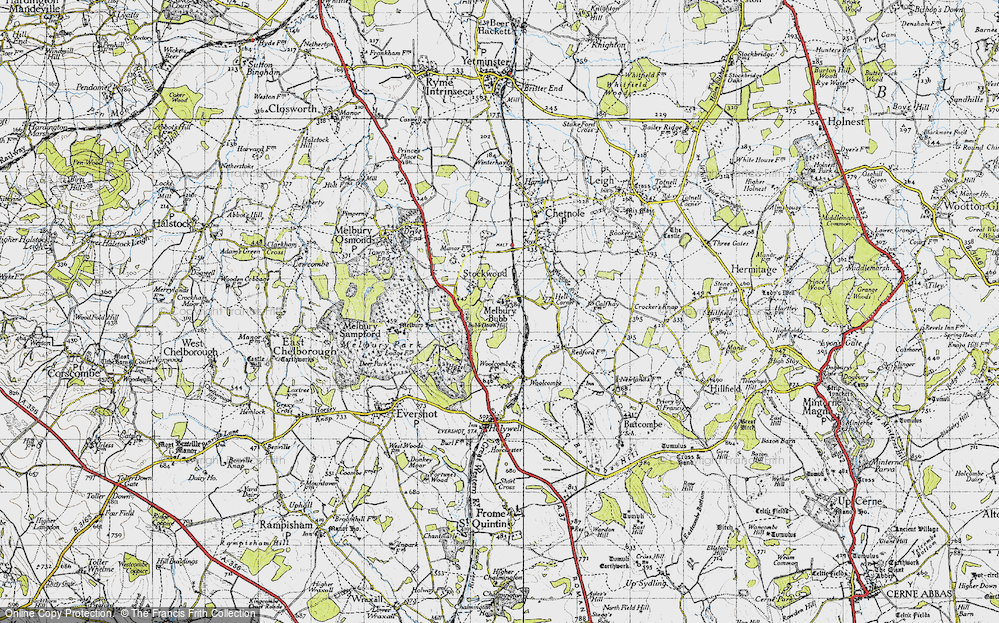 Old Map of Historic Map covering Bubb Down Hill in 1945