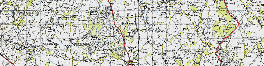 Old map of Bubb Down Hill in 1945