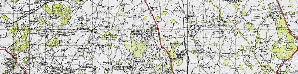 Old map of Melbury Osmond in 1945