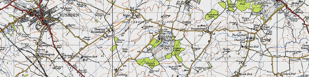Old map of Melchbourne in 1946