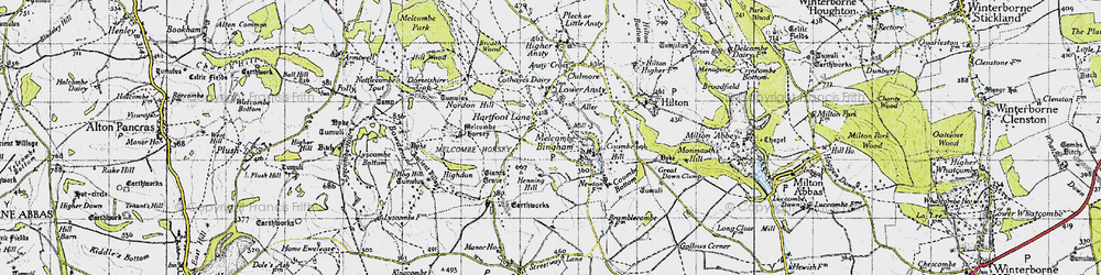 Old map of Melcombe Bingham in 1945