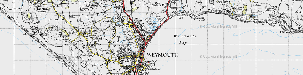 Old map of Weymouth Bay in 1946