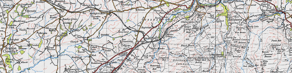 Old map of West Okement River in 1946