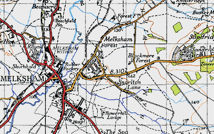 Old map of Melksham Forest in 1940