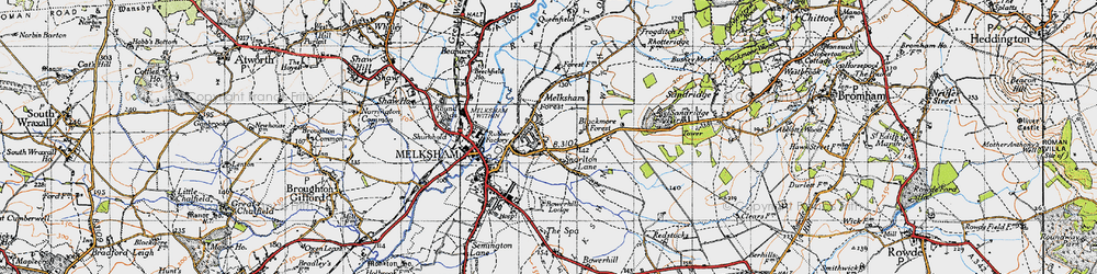 Old map of Melksham Forest in 1940