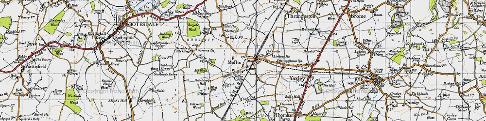 Old map of Mellis in 1946