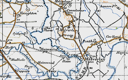 Old map of Melverley Green in 1947