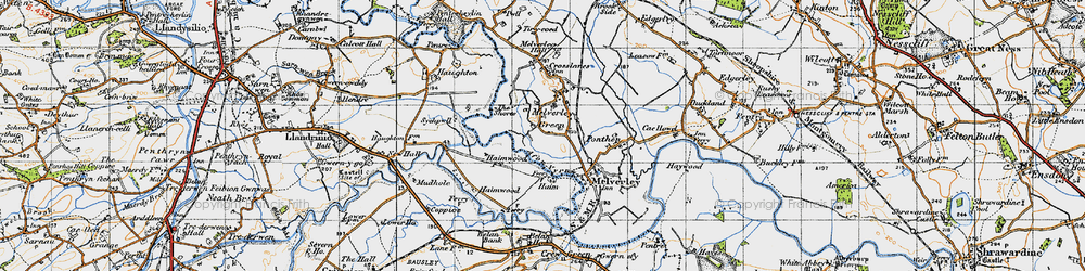 Old map of Melverley Green in 1947