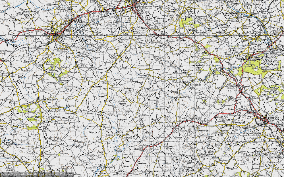 Old Map of Historic Map covering Carnmenellis in 1946