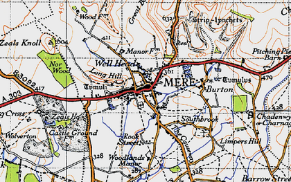 Old map of Mere in 1945