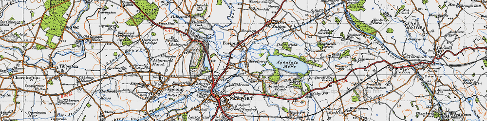 Old map of Aqualate Mere in 1946