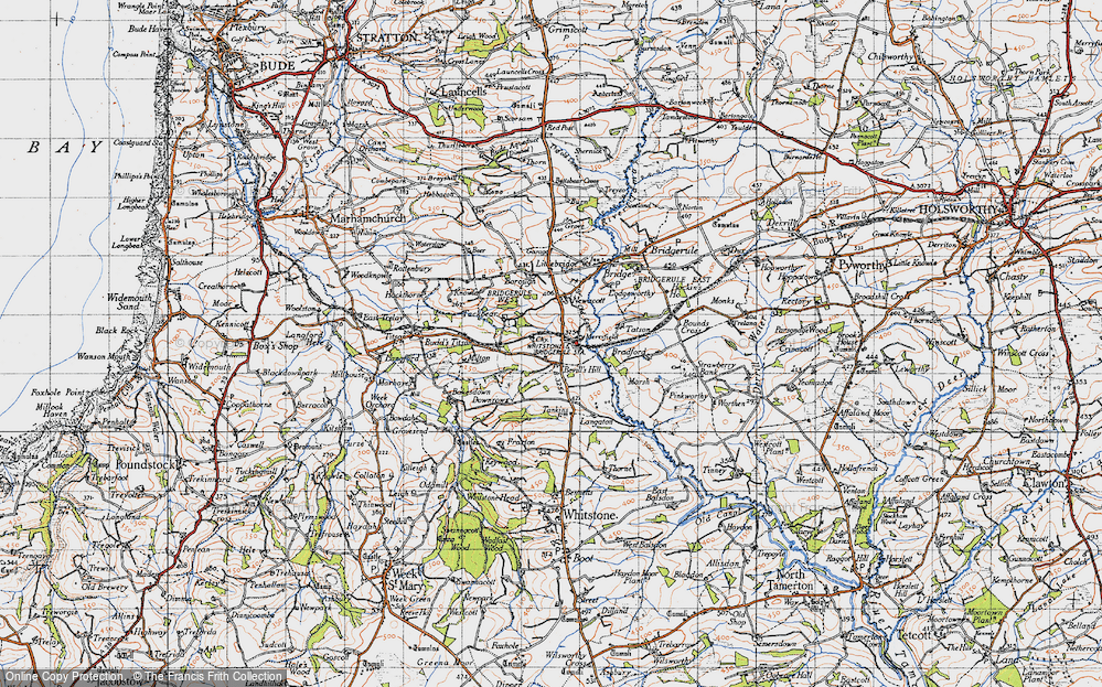 Old Map of Historic Map covering Langaton in 1946