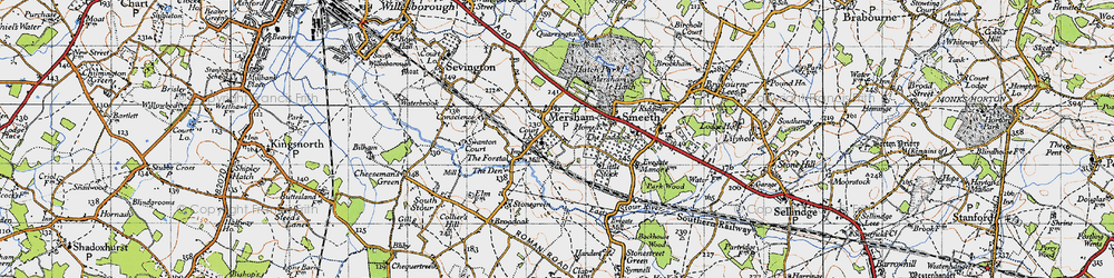 Old map of Mersham in 1940