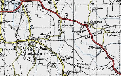 Old map of Merston in 1945