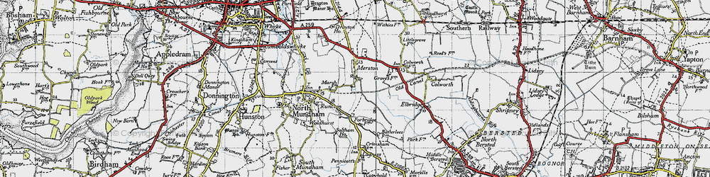 Old map of Merston in 1945