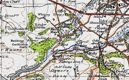 Old map of Merthyr Mawr in 1947