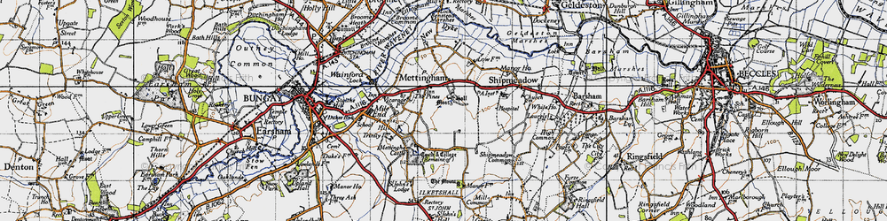 Old map of Mettingham in 1946