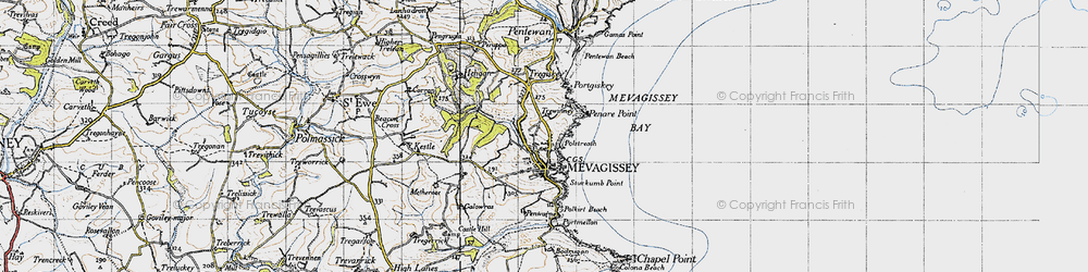 Old map of Mevagissey in 1946